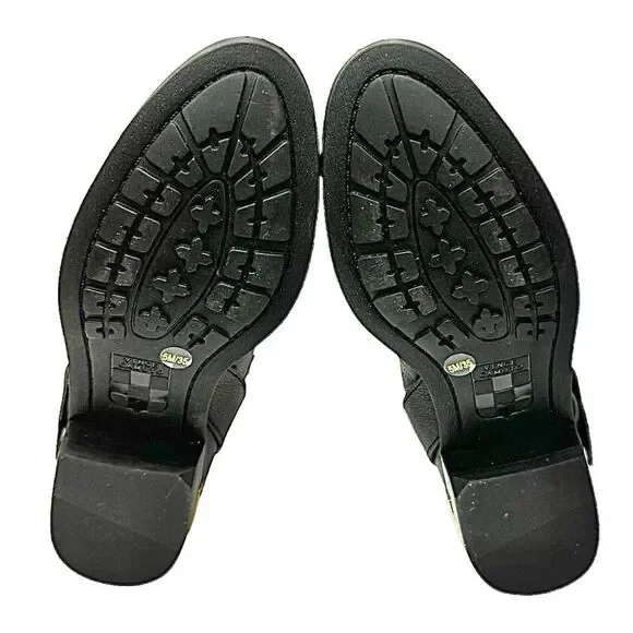 Vince Camuto Knee-High Black Leather Boots Gold Hardware Size 5M Zip - Picture 8 of 10